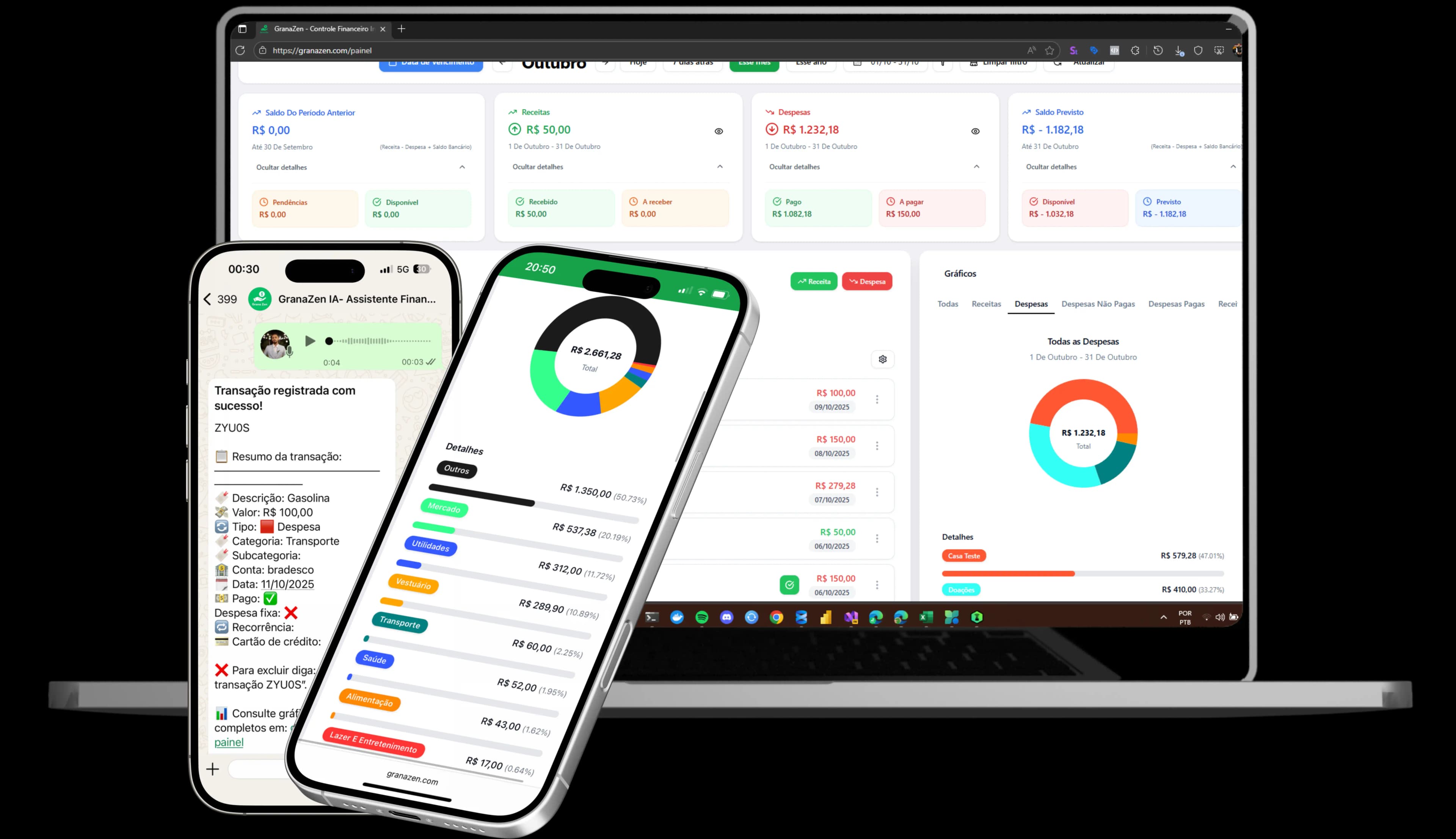 Photo of a cell phone with WhatsApp open and a conversation with GranaZen