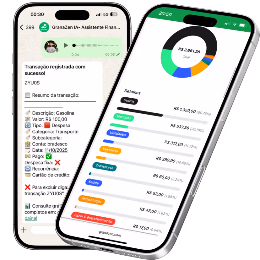 Photo of a cell phone with WhatsApp open and a conversation with GranaZen